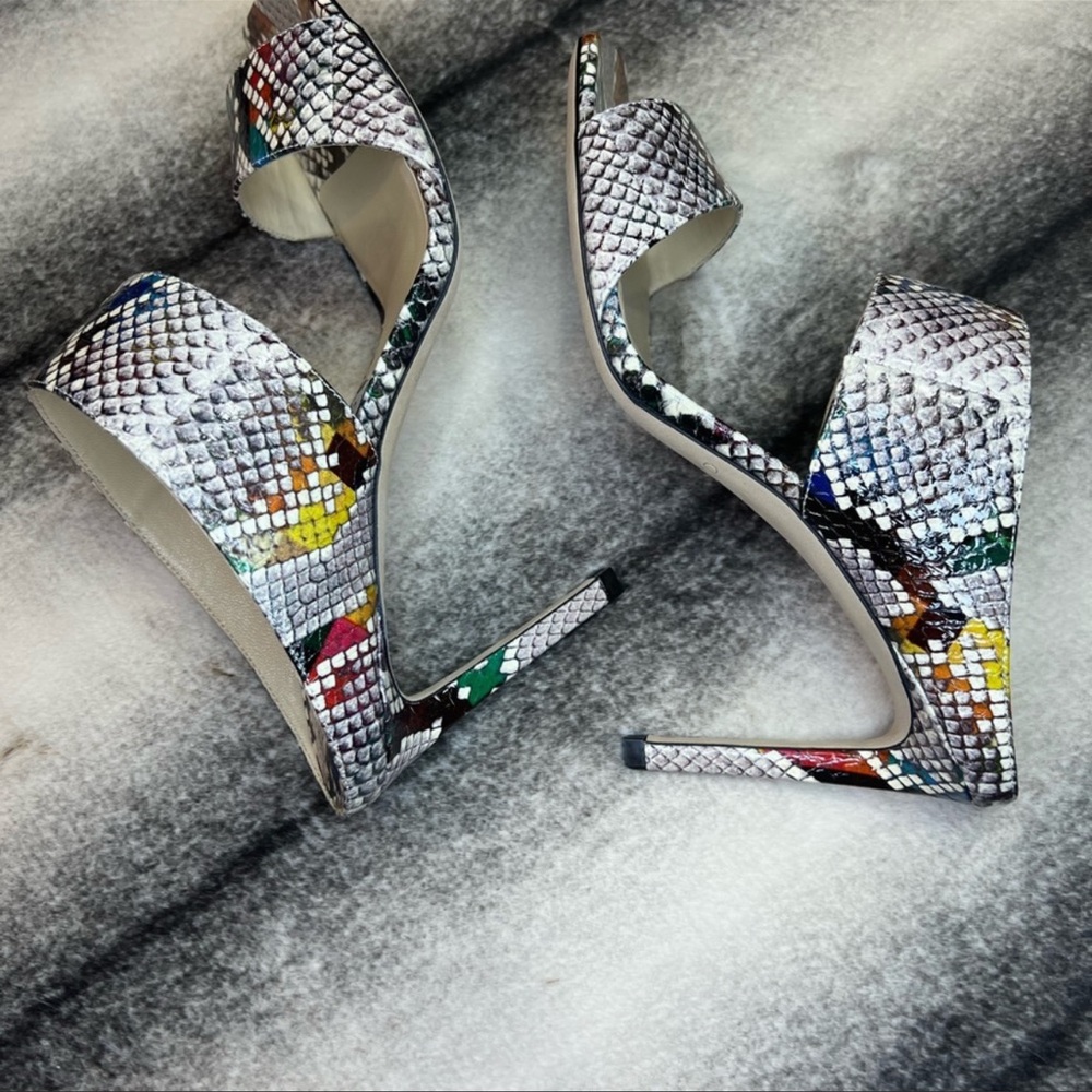 Jimmy Choo Hira 85 Multi Mix Glossy Rainbow Elaphe Snakeskin Mule Heels Sandals - Picture 3 of 8